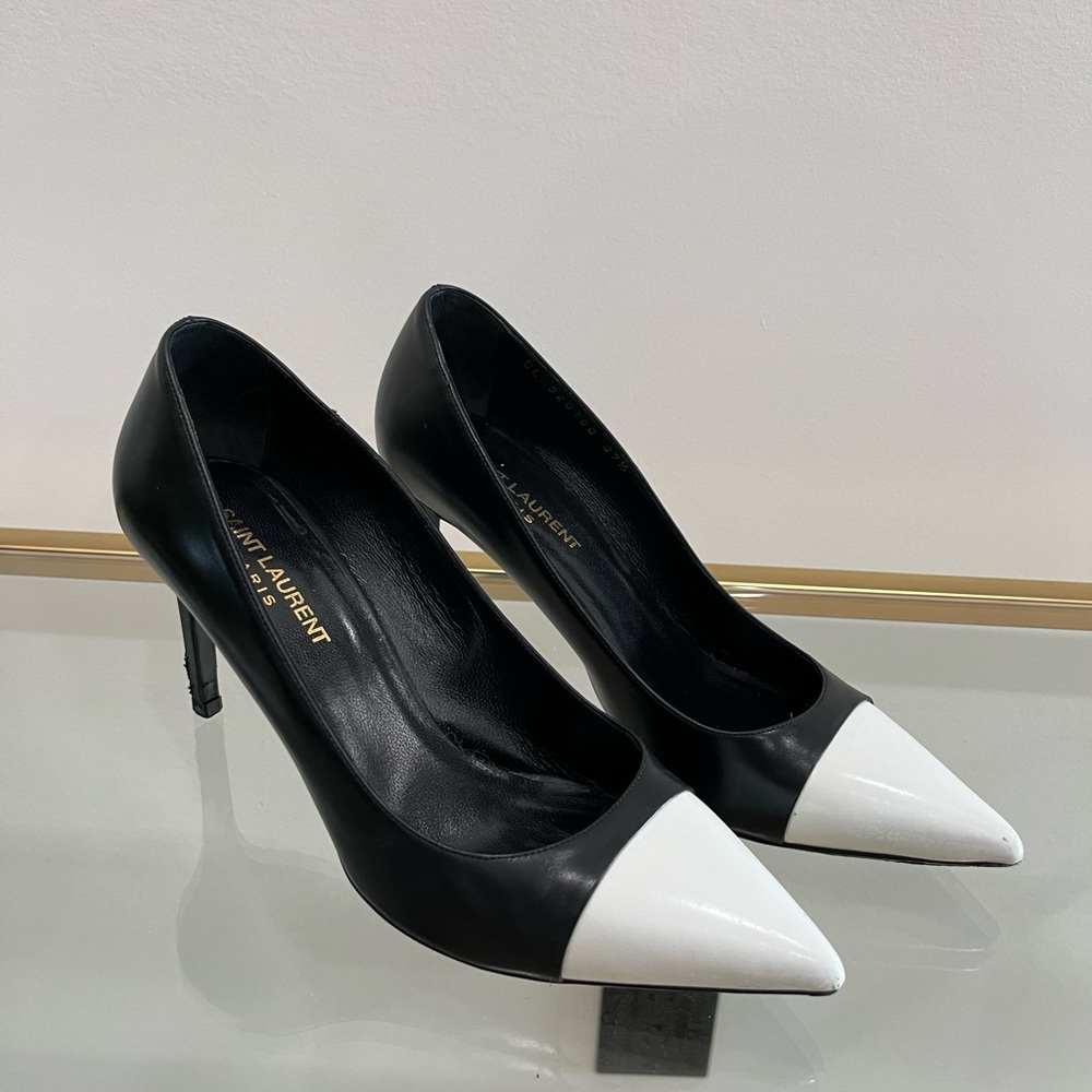 YSL heels black and white